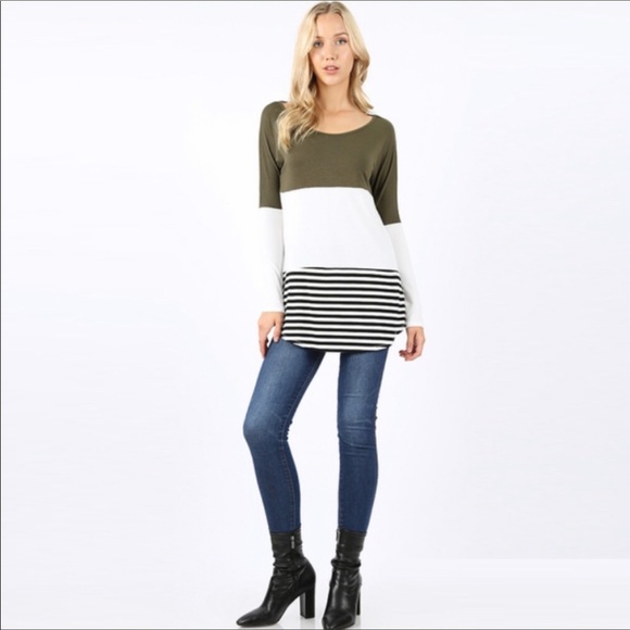 Long Sleeve Color Block Top - Burgundy 09013 - Picture 3 of 8